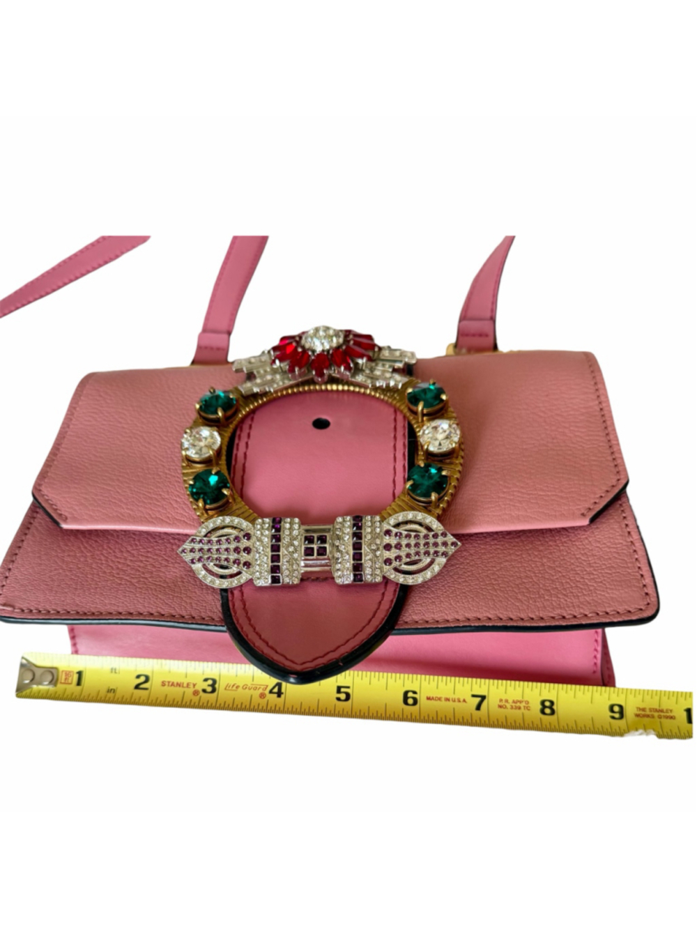 Miu Miu Miu Lady Crystal-Embellished Madras Leather Shoulder Bag - Pink - Picture 8 of 16